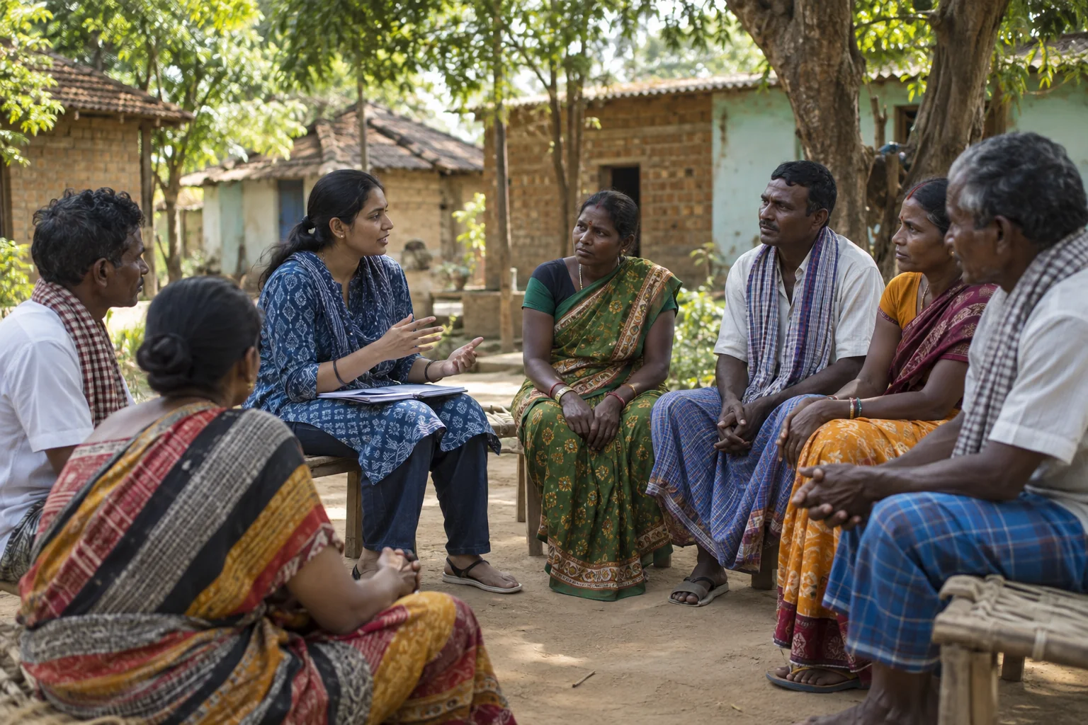 Adult community members taking part in a collaborative village discussion